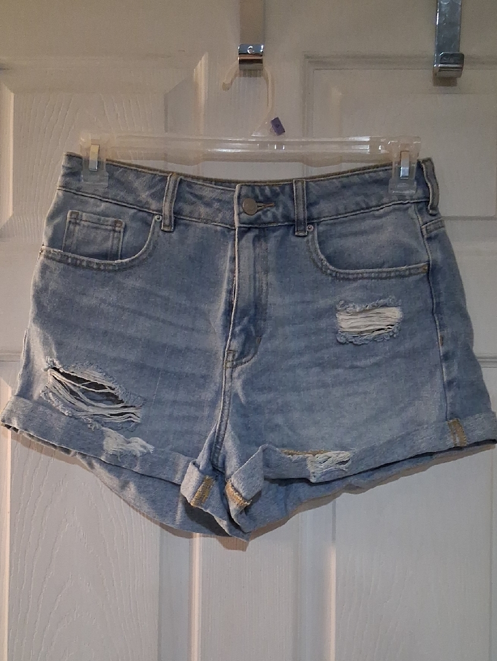 NWOT Womens PacSun Mom Shorts, Light Blue Ripped High-Rise Denim Shorts